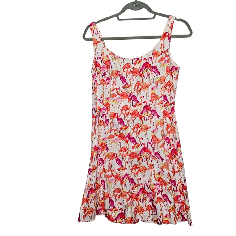 Cappagallo‎ Flamingo Sleeveless Casual Sundress White Pink Boning Shaping Size 6